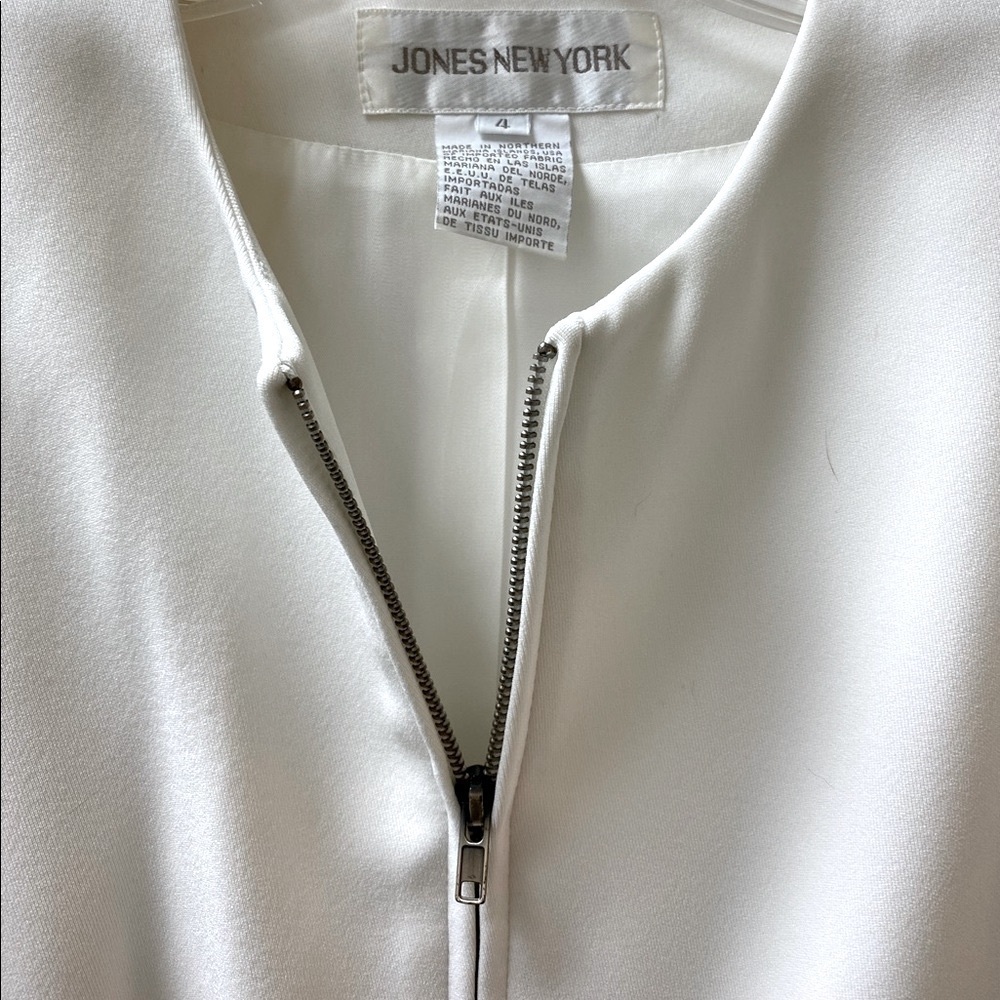Vintage JONES NEW YORK Suit Jacket Mandarin collar Zip Front White Size 4P - Picture 3 of 5